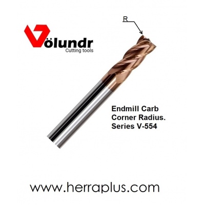 Endmill Carb. V-554-CR     3/8 x 3/8 x 1 x 2-½   R 0.030  4F TiSiN    Square end 
